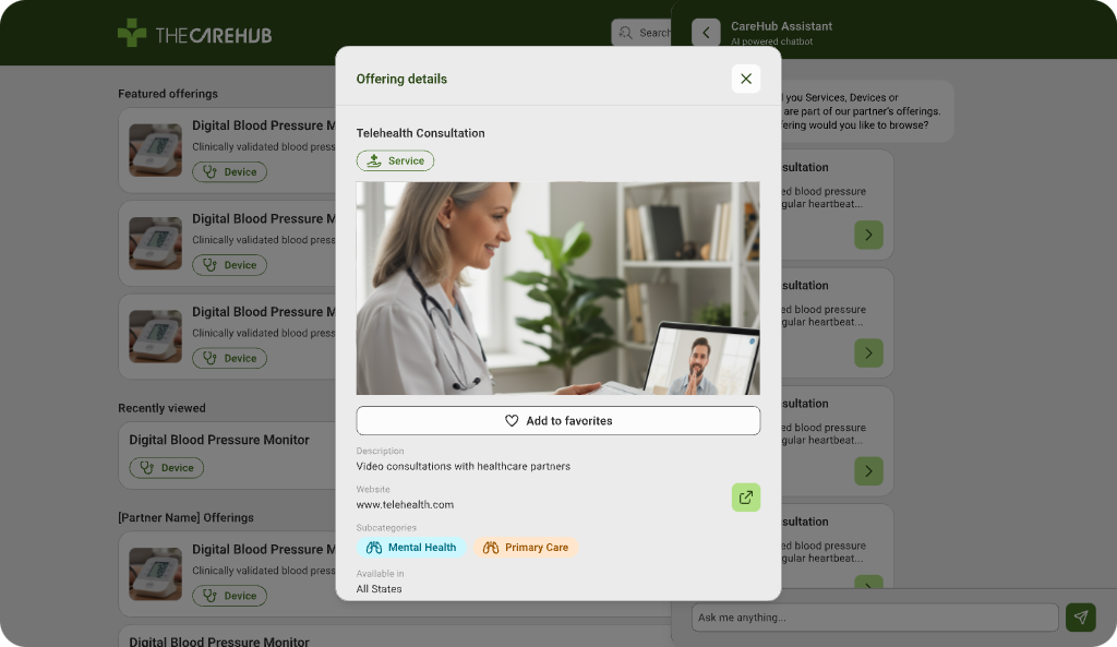 CareHub member directory with assistant sidebar