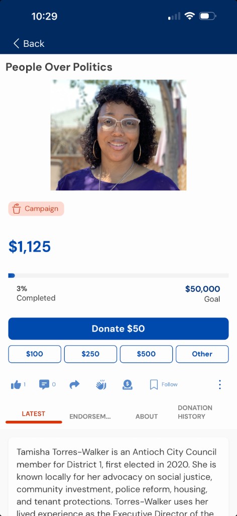 Crowdblue mobile campaign donation screen
